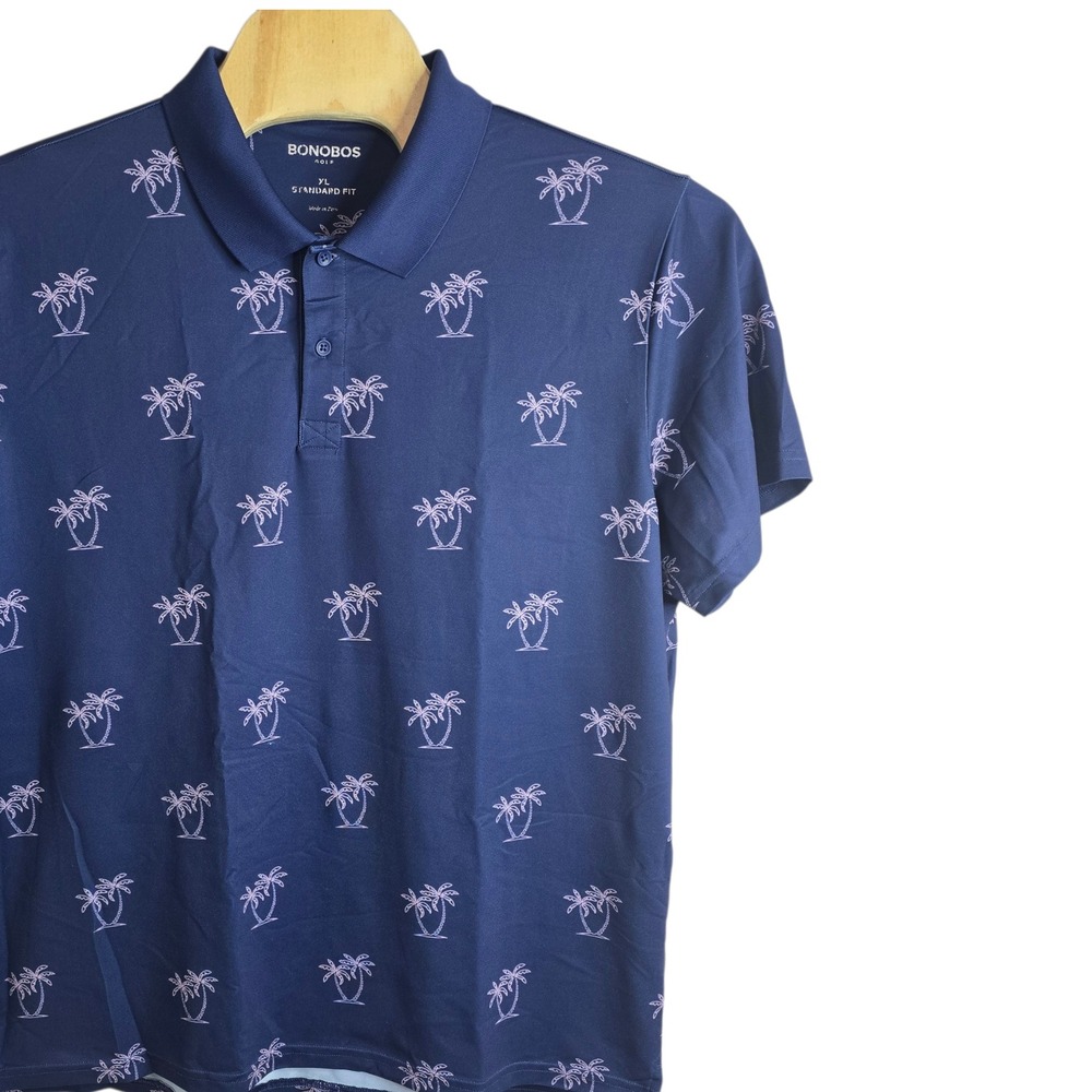Bonobos Golf Mens XL Standard Fit Navy Palm Tree Print Performance Polo Shirt